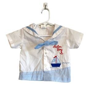Cuties by Judy vintage Sailor Boy button up shirt short sleeve embroidered 12mo